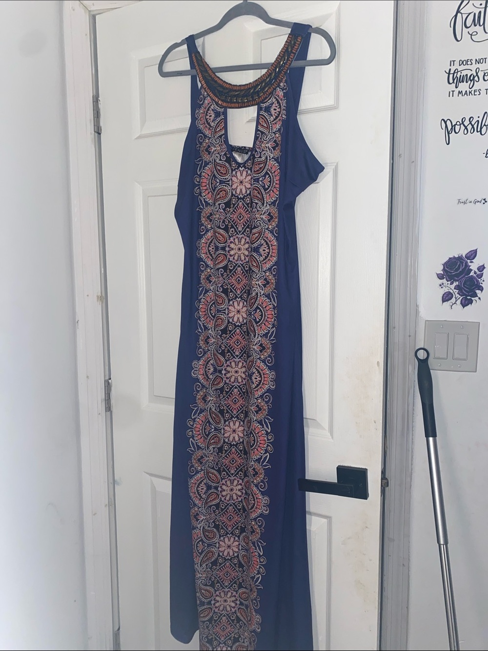 Venus Sleeveless Maxi Dress with Coral Paisley Panel